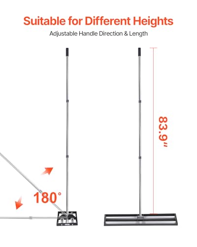 VEVOR Updated Lawn Leveling Rake with Roller, 36" x 10" Stainless Steel Lawn Leveler with 83.9" Adjustable Handle, Heavy Duty Yard Leveling Rake, Effort Saving Lawn Leveling Tool for Yard Golf Court