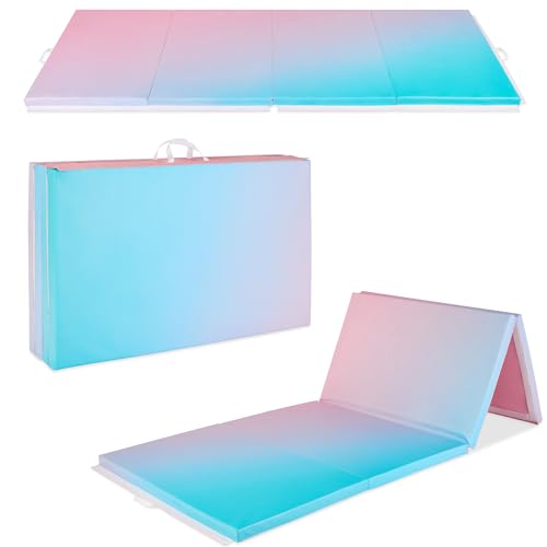 Best Choice Products 10ftx4ftx2in Folding Gym Mat 4-Panel Exercise Gymnastics Aerobics Workout Fitness Floor Mats w/Carrying Handles - color: Rainbow