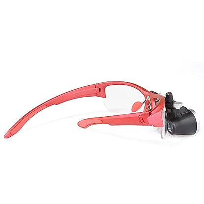 3.5x420MM Angle Adjustable Binocular Loupes Magnifier Glasses Loupes with Cloth Case (Red) - color: Red