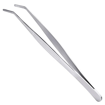 6.3Inch Long Forceps Tweezers, Serrated Bent Flat Tips Precision Curved Science Tongs Jewelers Needle Metal Sewing Sharp Small Kitchen Cooking Tweezers with Teeth Knurled Handles (1PCS-160mm) - color: Bent-1pcs-6.3inch