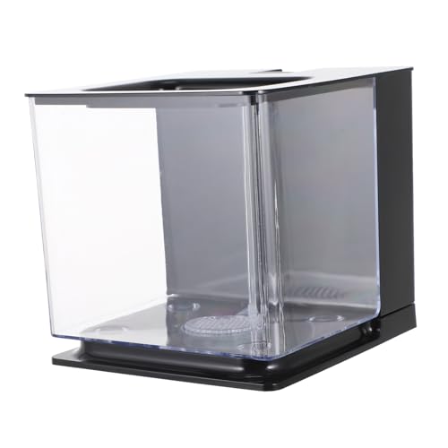 Happyyami Self-Cleaning Acrylic Fish Tank Transparent Desktop Aquarium for Small Fish Easy to Maintain Decorative Plants and Stones for Decor - color: Black