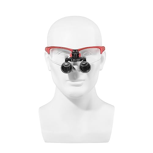 3.5x420MM Angle Adjustable Binocular Loupes Magnifier Glasses Loupes with Cloth Case (Red) - color: Red