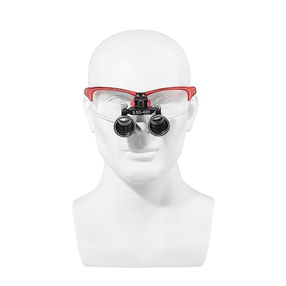 3.5x420MM Angle Adjustable Binocular Loupes Magnifier Glasses Loupes with Cloth Case (Red) - color: Red