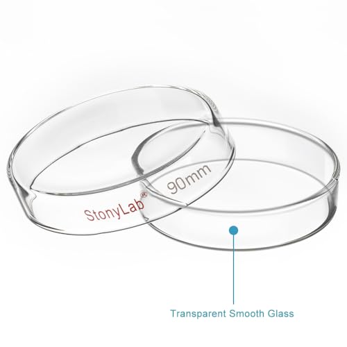 stonylab Glass Petri Dish with Lid, 5-Pack Borosilicate Glass Clear Culture Dish for Laboratory, 90x20 mm