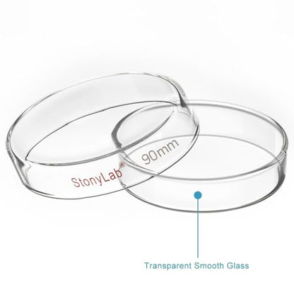 stonylab Glass Petri Dish with Lid, 5-Pack Borosilicate Glass Clear Culture Dish for Laboratory, 90x20 mm