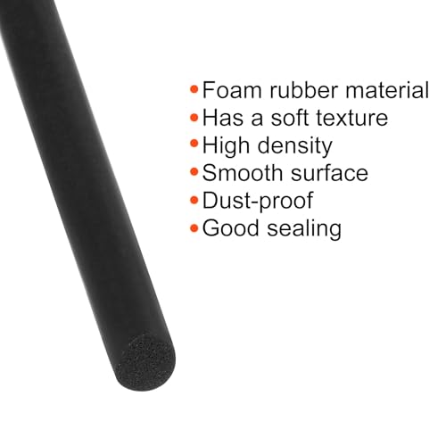 uxcell Silicone Foam Seal Strip, 2.5mm(0.1") Dia 8.5 Meters(27.89 Ft) Long Sponge Rubber Weather Seal Strip Round Rubber Cord Solid for DIY Warehouse, Pads, Foam Tubing, Crafts - Black