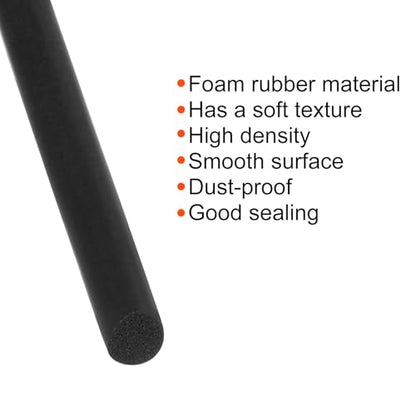 uxcell Silicone Foam Seal Strip, 2.5mm(0.1") Dia 8.5 Meters(27.89 Ft) Long Sponge Rubber Weather Seal Strip Round Rubber Cord Solid for DIY Warehouse, Pads, Foam Tubing, Crafts - Black