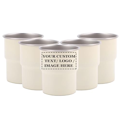 5 Pack Customized Logo/Text Stainless Steel Coffee Cups, for Drinking Coffee, Water, Wine, Beer and More, Widely Used for Parties, Events, Outdoors (Beige, 10oz / 300ml) - color: Beige