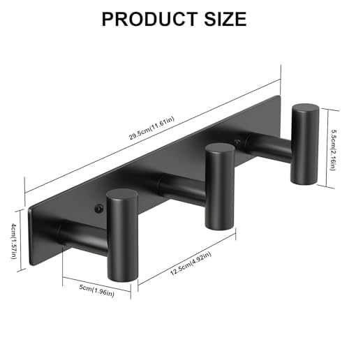 PMMASTO Wall Mounted Coat Rack, Black- 3 Hooks, 1 Pack, T Shape - color: Black, size: 3 "T" Hooks, 1PACK