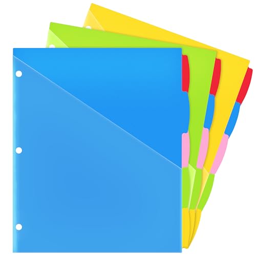 WOT I Durable 5-Tab Binder Dividers with Clear Pocket - 3 Sets, Reusable Plastic Dividers for 3 Ring Binder, 5 Vibrant Colors, Tear-Resistant, Total 15 Tabs (School & Office Supplies) - color: Blue,pink,red,yellow,green - Clear Front Pocket, size: 15 Tabs