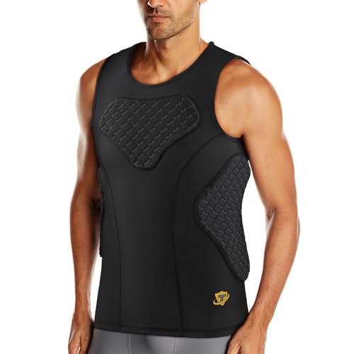 TUOY Adult Rib Chest Protector, New Version - Padded 5 Pads Baseball Football Lacrosse Rib Heart Sternum Guard - color: Black, size: Large