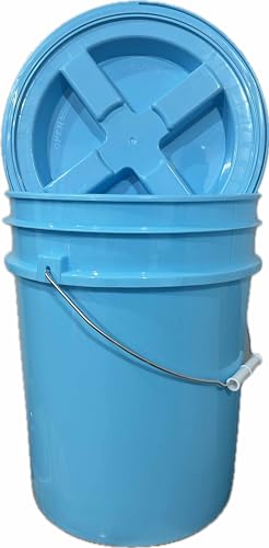 5 Gallon Food Grade Made in USA Plastic Bucket with Screw On Air Tight Double Gasket lid, (Pack of 3) (Aqua Buckets -Aqua Lids)