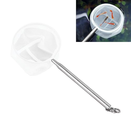 Generic Telescopic Fish Net, Stainless Steel Extendable Handle Small Fishing Net with Fine Mesh, for Aquarium Fish Tank Pond Creek Shrimp Skimming