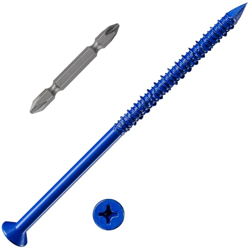 (30 PCS) 1/4''x5 Concrete Screw Anchor Blue Flat Head for Anchoring to Masonry, Block or Brick Stucco - color: Blue, size: 1/4"x5"