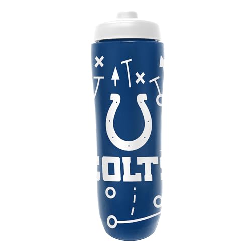 Party Animal NFL Football Squeeze Bottle, 32 oz, Indianapolis Colts | Slim, lightweight BPA-free sports water bottle with quick-flow squeeze; fits backpacks & cup holders for kids or adults - color: Indianapolis Colts