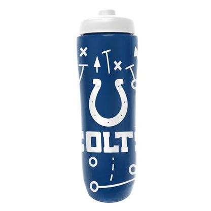 Party Animal NFL Football Squeeze Bottle, 32 oz, Indianapolis Colts | Slim, lightweight BPA-free sports water bottle with quick-flow squeeze; fits backpacks & cup holders for kids or adults - color: Indianapolis Colts