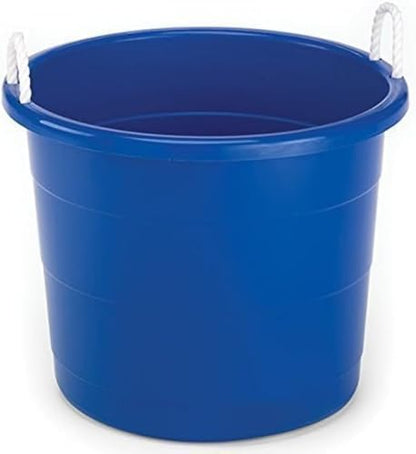 20 Gallon Storage Tub, Round Heavy Duty Plastic Container with Rope Handles, 21.5 x 21.5 x 16.5 inches, Navy Blue