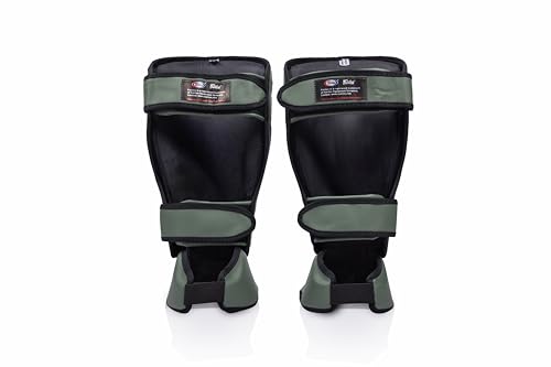 Fairtex SP7 Lightweight Shin Guards, Detachable Syntek Leather Shin Pads - color: Green Olive, size: Medium