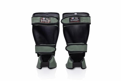 Fairtex SP7 Lightweight Shin Guards, Detachable Syntek Leather Shin Pads - color: Green Olive, size: Medium