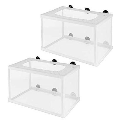 TEHAUX Transparent Fish Breeding Box, Multifunctional Plastic Aquarium Hatching Cases with Suction Cups for Shrimp Guppy Clownfish Aggressive Fish, Easy to Install, White 2pcs