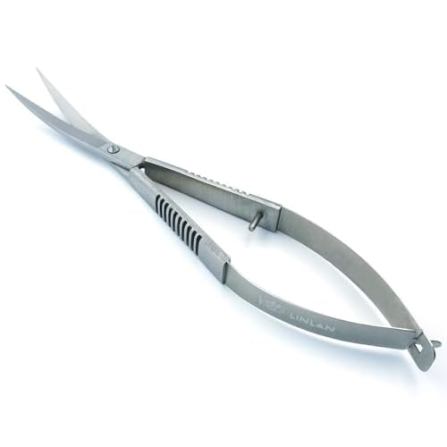 LINLAN Aquatic Plant Spring Scissors for Precise Trimming, Stainless Steel with Top Rebound Feel, Ideal for Aquatic Ferns and Microsorum Pteropus in Planted Tanks - size: Curved