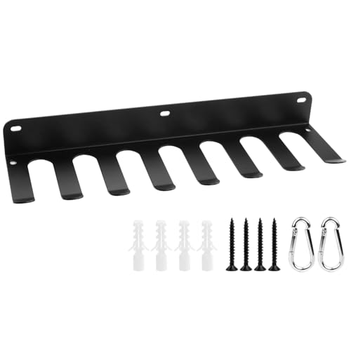 QWORK Heavy-Duty Steel Wall Mount Baseball Bat Holder, Powder-Coated Black, 14-Bat Capacity, with Gear Hooks, Complete Installation Kit, Ideal for Home, Garage and Dugout