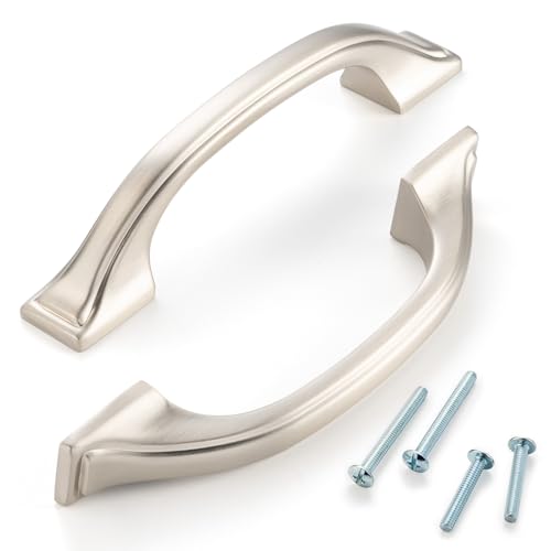 10 Pack 3 Inch Brushed Nickel Cabinet Pulls Satin Nickel Cabinet Handles Silver Kitchen Hardware for Cabinets Drawer Dresser ZP2409 Cupboard Bedroom Closet Bathroom Vanity - color: Brushed Nickel, size: 3" Hole Centers-10 Pcs