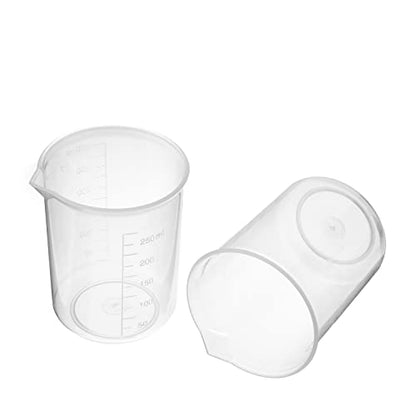 Othmro Measuring Cup 250ml Plastic Graduated Beaker Transparent for Lab Kitchen Liquids 2pcs - color: 250ml 2Pcs