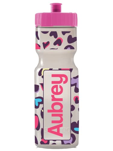 50 Strong | Personalized Kids Sports Water Bottle, 22 oz, Leopard Hearts - color: Hearts - Custom