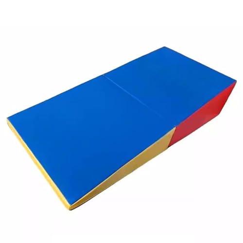 LICOME Folding Incline Gym Mat Tumbling Cheese Wedge Design for Gymnastics, Martial Arts, Dance, Yoga And Stretch Training，After It Can Be Used As A Jumping Box - color: Blue Yellow Red, size: 83x60x35cm