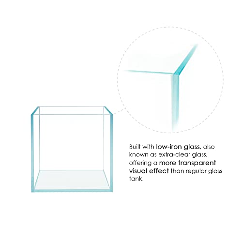 Cube Rimless Frameless Extra Clear All Glass Aquarium, Low Iron Glass Tank, 5mm Glass, White Leveling Mat Included, w/Lids Options - size: 4 GAL 9.8x9.8x9.8 in