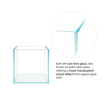Cube Rimless Frameless Extra Clear All Glass Aquarium, Low Iron Glass Tank, 5mm Glass, White Leveling Mat Included, w/Lids Options - size: 4 GAL 9.8x9.8x9.8 in