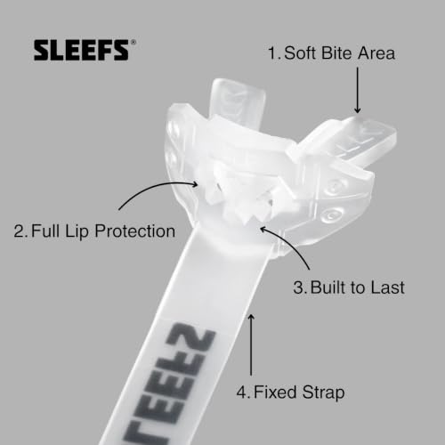 SLEEFS X Clear Football Mouth Guard - Lip/Mouthguard with Helmet Strap - Lip/Teeth Protector Mouthpiece - Moldable - for Youth/Adults, Men & Women Mouth Guard, Maximum Air Flow, Lacrosse, All Sports - color: Clear With Logo