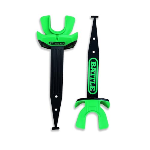 Battle Sports Speed Pro Two-Tone Mouthguard, Black/Neon Green | Braces compatible with no boiling required, Thicker connected strap resists tearing, Airflow channels boost breathability - color: Black/Neon Green