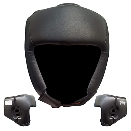 Ultimate - Pro Training Head Guard - Open Face - Boxing MMA Muay Thai Training - color: Black, size: Small-Medium
