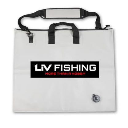Tournament Weigh Bag - Durable Bag to Transport and Weigh Fish, Quick-Access Drain Hole, Padded Carrying Strap, Waterproof Zipper, .9mm Thick, Grey
