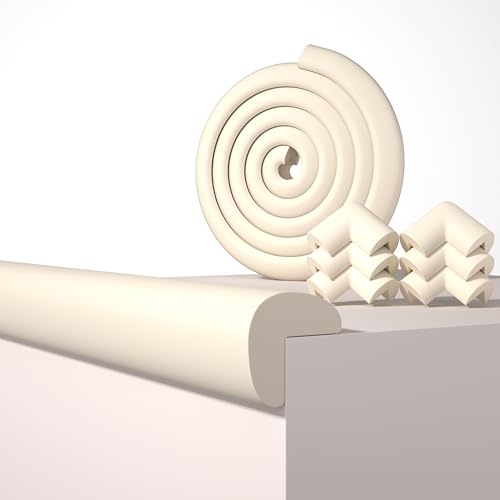 Baby Proof Edge Corner Protector, 6.56FT 0.47''Th L-Shape Furniture Corner & Edge Safety Bumpers with 6 Corners, Pre-Taped, Soft NBR Rubber Foam Desk Edge Cushion Wall Corner Protector（Beige） - color: Beige, size: 0.47''Th (6.56ft)