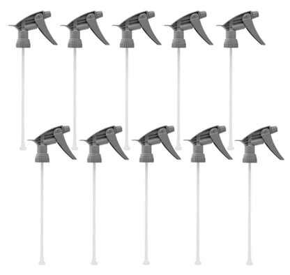 Replacement Trigger Sprayer Replacement for 32 oz Bottles – 28-400 Neck, 9.5" Dip Tube, High Output, Adjustable Nozzle – Gray Heavy-Duty (Pack of 10)