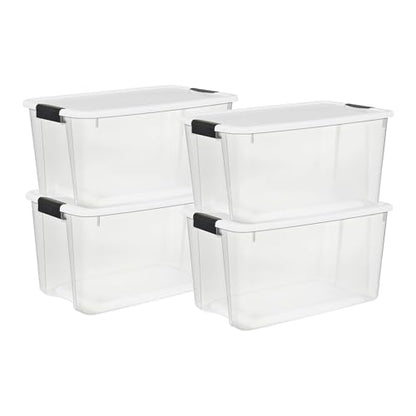 Sterilite 4-Pack Ultra Latching Box - Heavy-Duty Clear Plastic 70 Quart Storage Bins with Latching Lids, Stackable Containers for Closet, Garage, Attic, Basement, Bedroom and Office Organization - size: 70 Quart