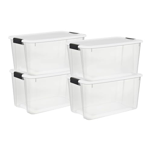 Sterilite 4-Pack Ultra Latching Box - Heavy-Duty Clear Plastic 70 Quart Storage Bins with Latching Lids, Stackable Containers for Closet, Garage, Attic, Basement, Bedroom and Office Organization - size: 70 Quart