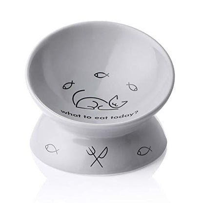 Sweejar Ceramic Raised Cat Bowls, Slanted Cat Dish Food or Water Bowls, Elevated Porcelain Pet Feeder Bowl Protect Cat's Spine, Stress Free, Backflow Prevention (Gray)