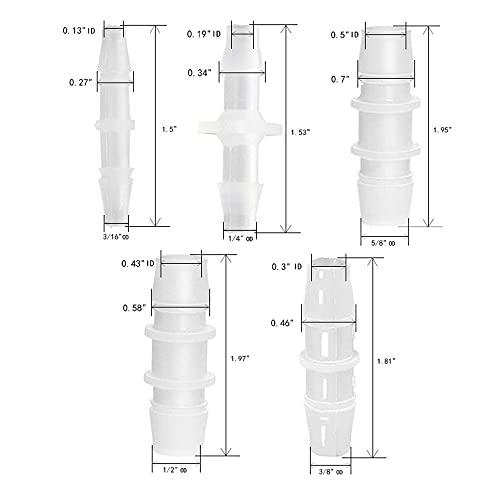 Plastic Hose Barb Fitting, Hose Fitting Adapter for Air Water Fuel 3/16" x 3/16", 1/4" x 1/4", 3/8" x 3/8", 1/2" x 1/2", 5/8" x 5/8" 8Pcs