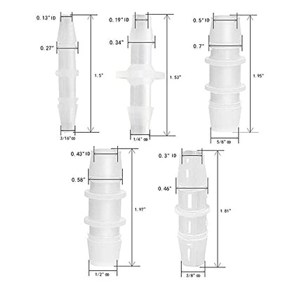 Plastic Hose Barb Fitting, Hose Fitting Adapter for Air Water Fuel 3/16" x 3/16", 1/4" x 1/4", 3/8" x 3/8", 1/2" x 1/2", 5/8" x 5/8" 8Pcs