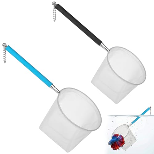 2 Pack Fish Net for Fish Tank, 3 & 4 Inch Stainless Steel Fishes Nets for Aquarium Gentle Nets Soft Fine Mesh Food Wastes Skimmer for Small Ponds and Pools