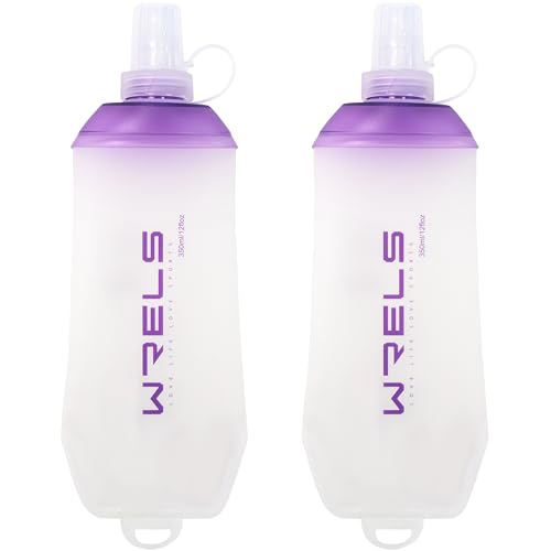 WRELS 200ml/350ml/500ml Collapsible Soft Flask,BPA Free Folding Soft Water Bottle with Hanging Ring,Lightweight TPU Hydration Flask for Running Marathon Cycling Hiking(350ml-2 Packs) - color: Purple-350ml*2