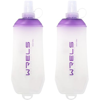 WRELS 200ml/350ml/500ml Collapsible Soft Flask,BPA Free Folding Soft Water Bottle with Hanging Ring,Lightweight TPU Hydration Flask for Running Marathon Cycling Hiking(350ml-2 Packs) - color: Purple-350ml*2