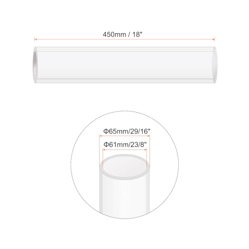 18" Clear Plastic Rigid Pipe 61mm ID x 65mm OD (2 3/8" ID x 2 9/16" OD) Acrylic Round Tubing, [for Plumbing, Hydraulics, Aquarium] - size: 2 3/8" x 2 9/16"