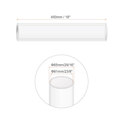 18" Clear Plastic Rigid Pipe 61mm ID x 65mm OD (2 3/8" ID x 2 9/16" OD) Acrylic Round Tubing, [for Plumbing, Hydraulics, Aquarium] - size: 2 3/8" x 2 9/16"