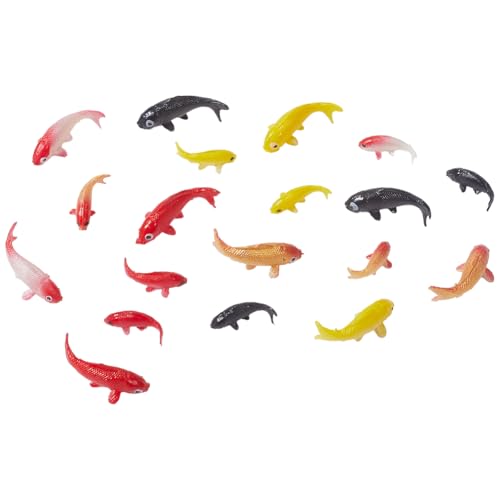 CREATCABIN 20Pcs Miniature Koi Fish Figurines Gold Fish Figurines Red Yellow Colorful Small Mini Imitation Plastic Animals Lucky Ornaments Decor for DIY Tank Garden Display Gift Decoration Accessories