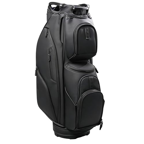 14-Way Full Length Dividers Golf Cart Bag - Waterproof Synthetic Leather Golf Bag with 15 Pockets, Durable Golf Club Bag for Men & Women, Available in Black, Blue, Gray - color: Balck